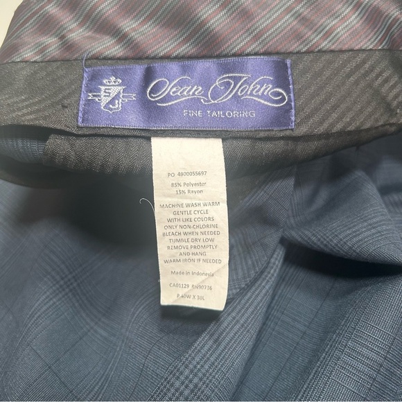 Sean John Fine Tailored Blue Plaid Cuffed Business Wear Trousers size 40Wx30L - Picture 5 of 12